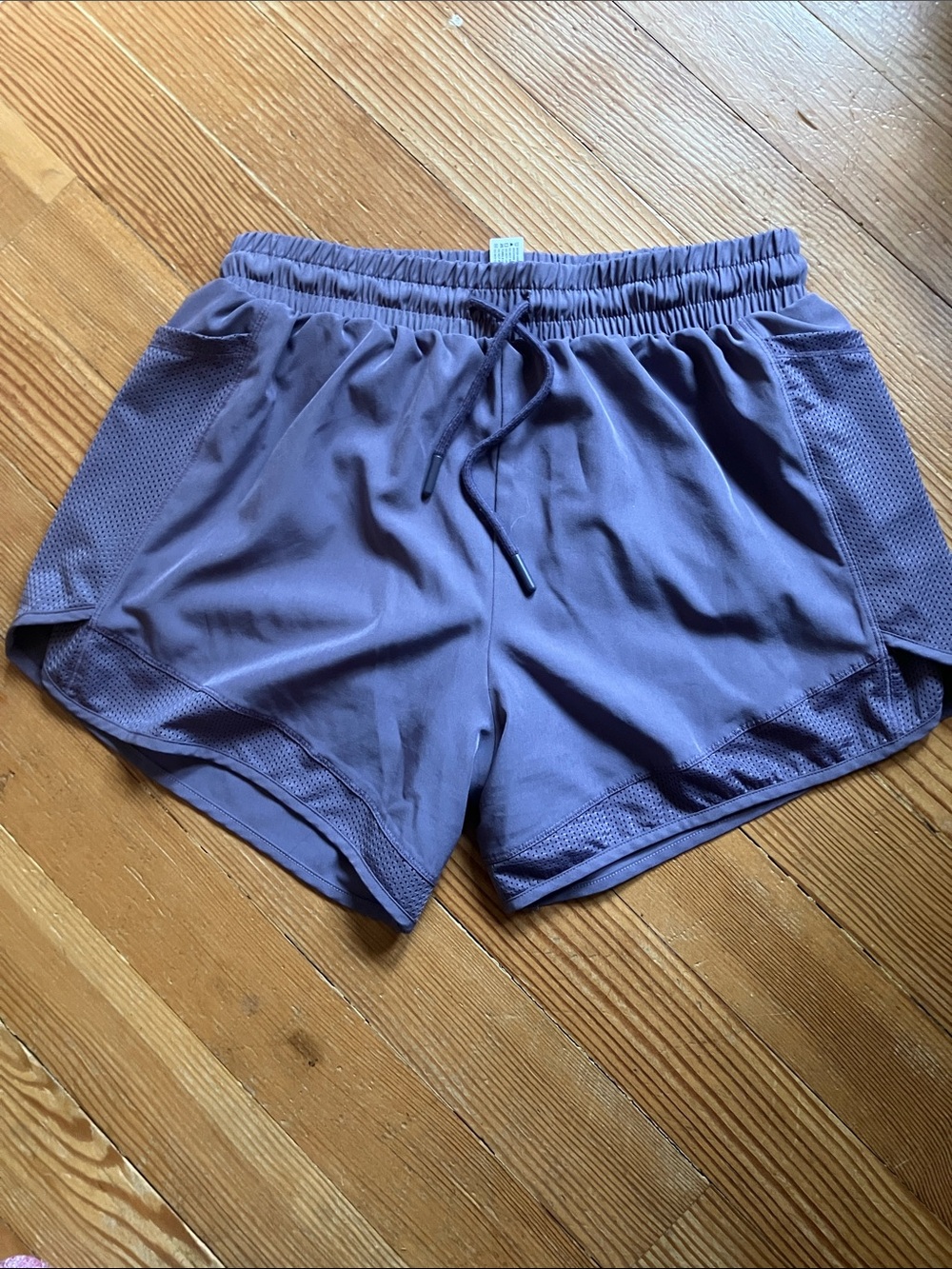 Lavender Women's Athletic Drawstring Shorts with Mesh Panels